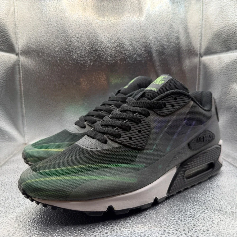 Size 10 Nike Air Max 90 Hyperfuse Sneakers Mens Black Green Excellent 502482-001